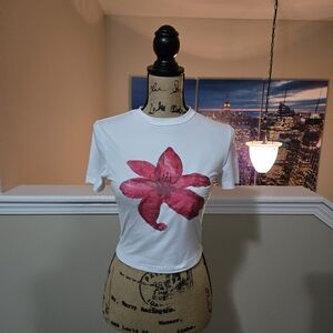 SHEIN White Pink Graphic Crop Tee